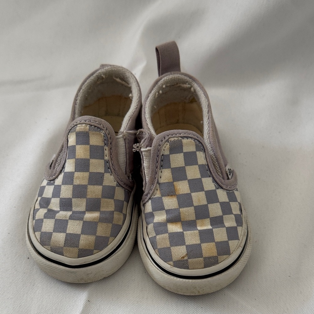 Vans Kids Checkered Slip-On Sneakers - Gray and Gold